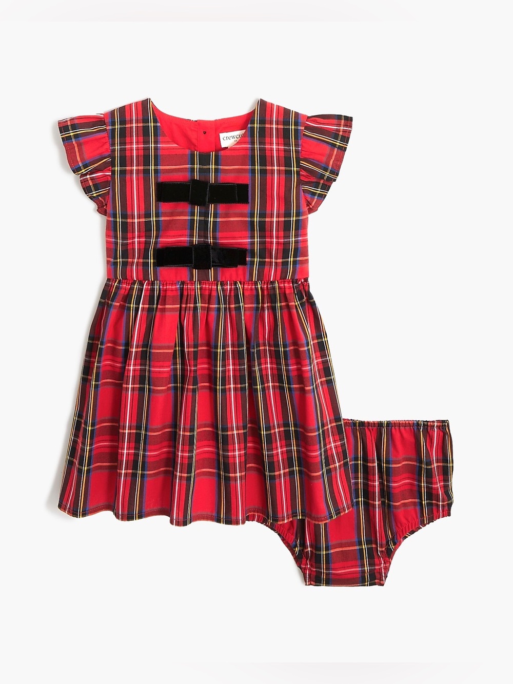 🦢 NWT 18~24 Mth Crewcuts Red Tartan Plaid Black Velvet Bow Dress and Bloomer Set